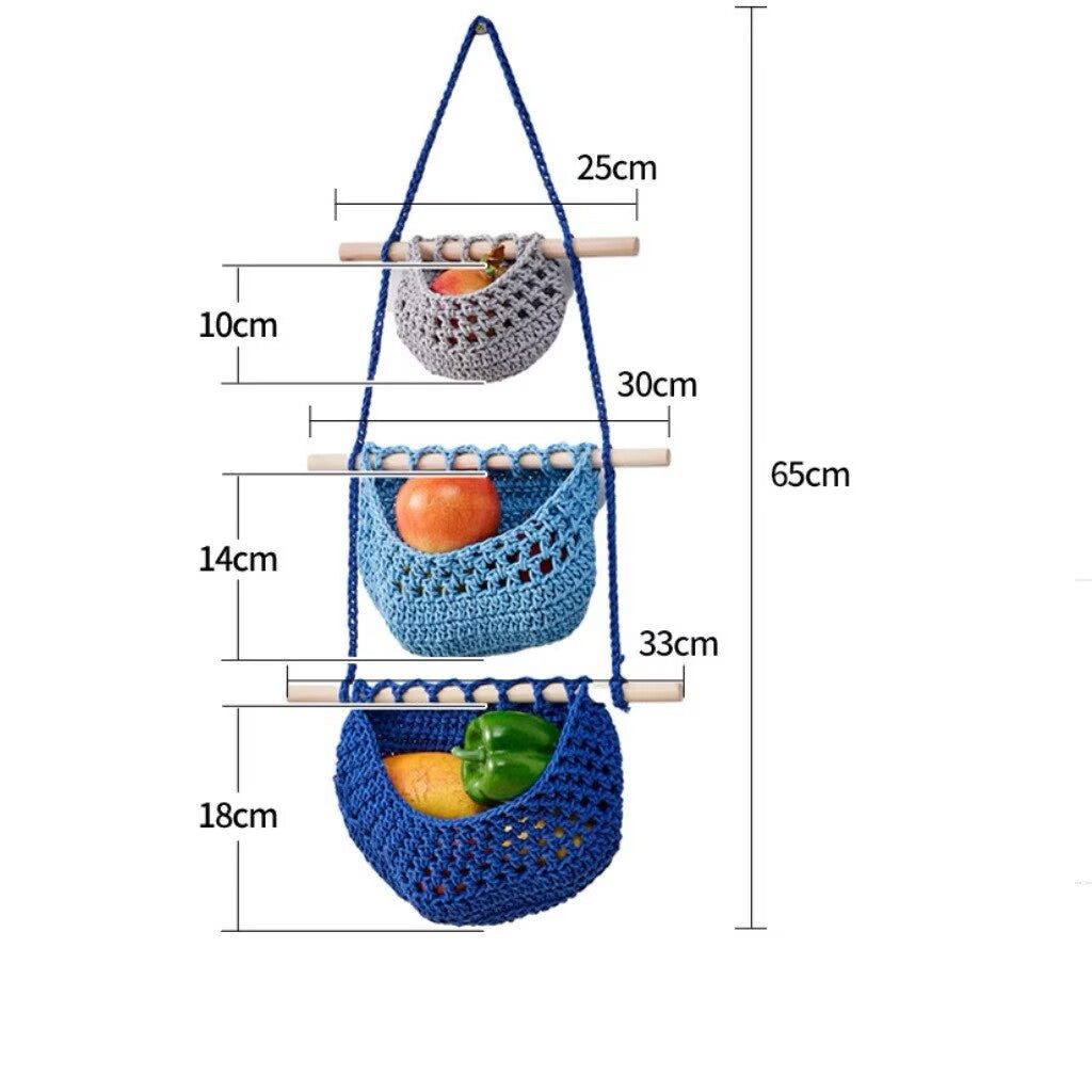 Free Shipping Boho Macrame Woven Wall Storage for Fruit, Space-Saving Cotton Rope Produce Organizer for Pantry & Bathroom