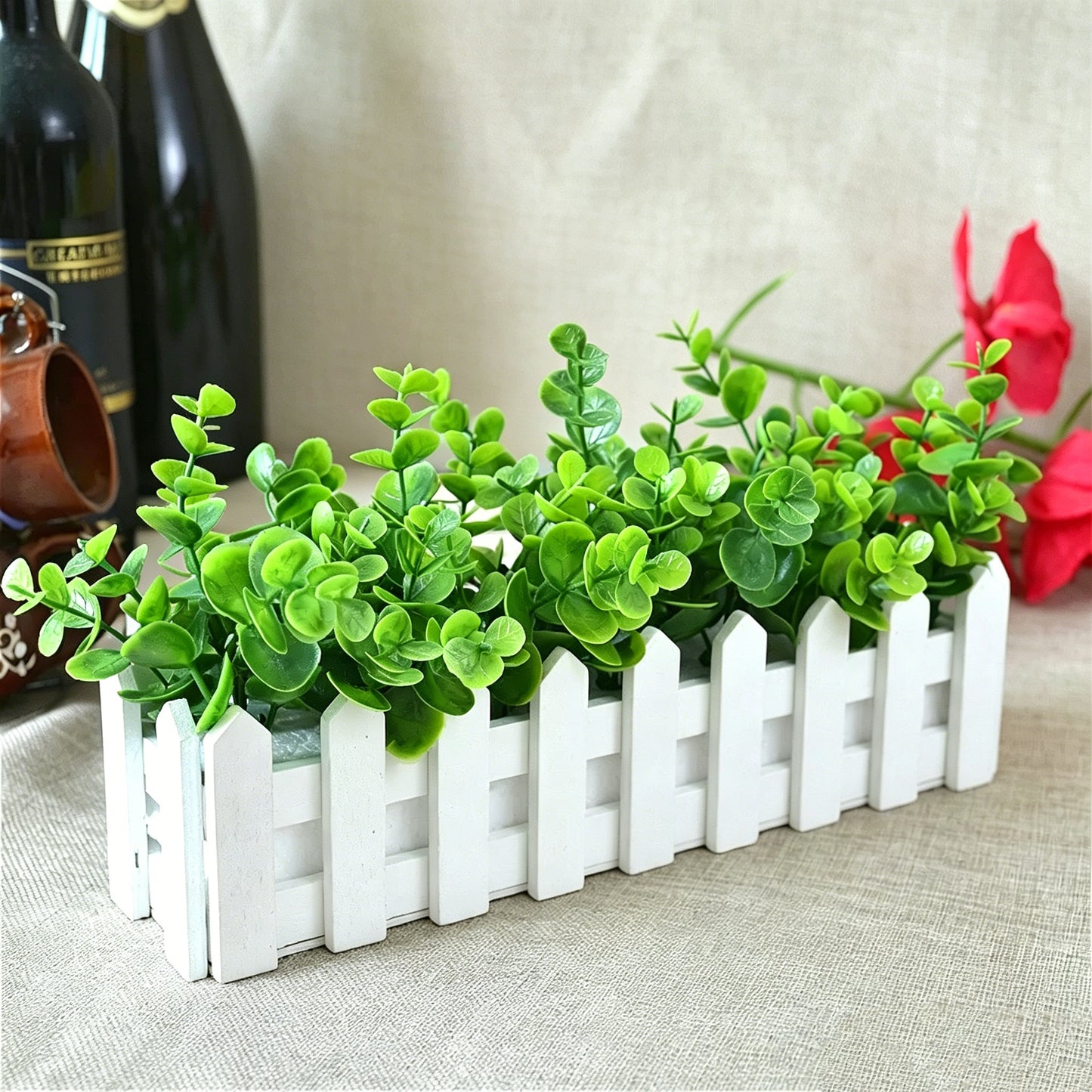 Free Shipping Artificial Flowers Plants With Wooden Fence Home and Shop Party Decor