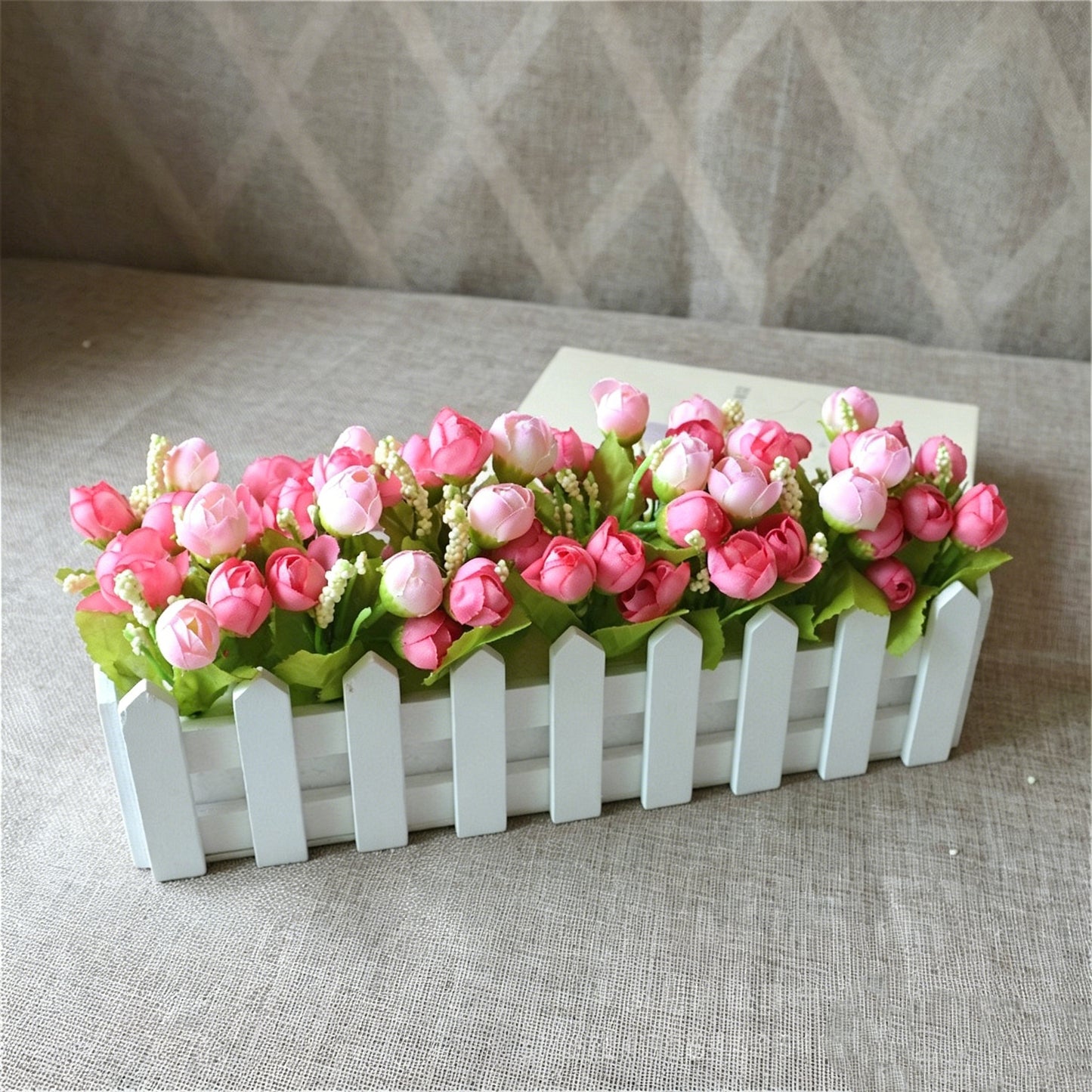Free Shipping Artificial Flowers Plants With Wooden Fence Home and Shop Party Decor