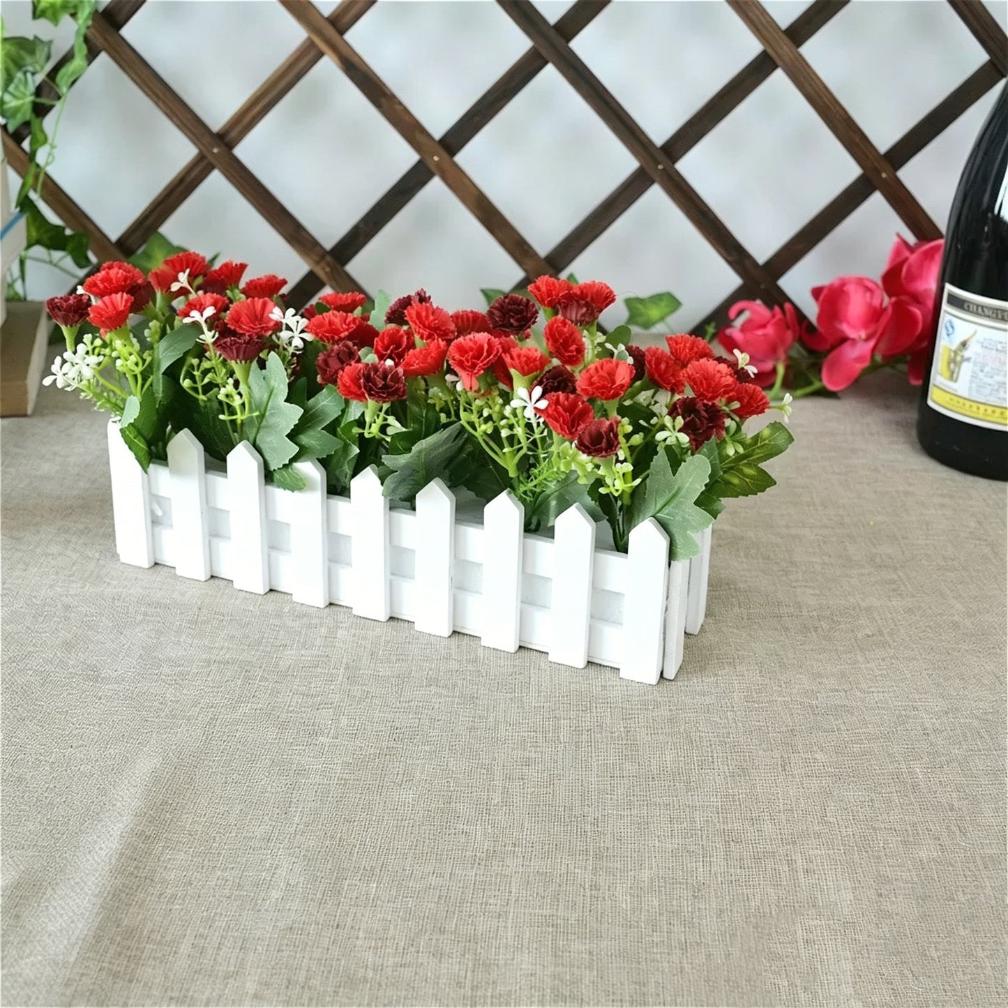 Free Shipping Artificial Flowers Plants With Wooden Fence Home and Shop Party Decor