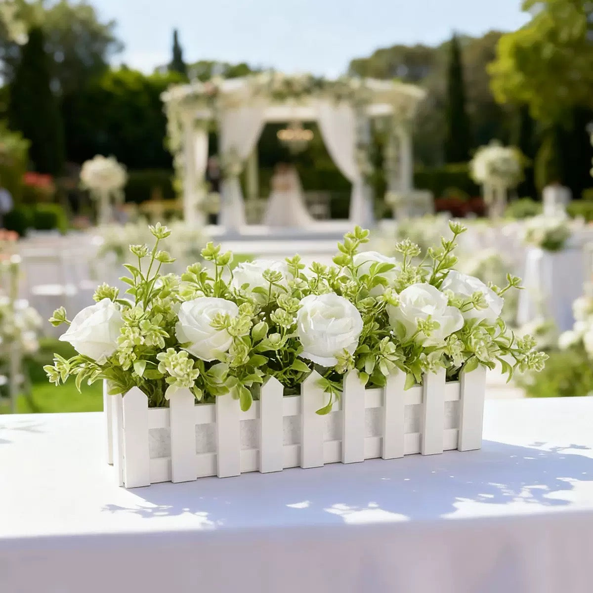 Free Shipping Artificial Flowers Plants With Wooden Fence Home and Shop Party Decor