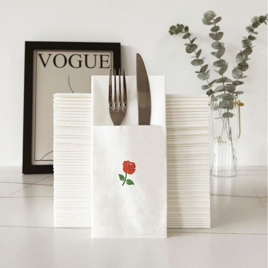 Cloth like Printed Paper Dinner Napkins with Pocket 100 Pack 16.5 x 16.5 inch