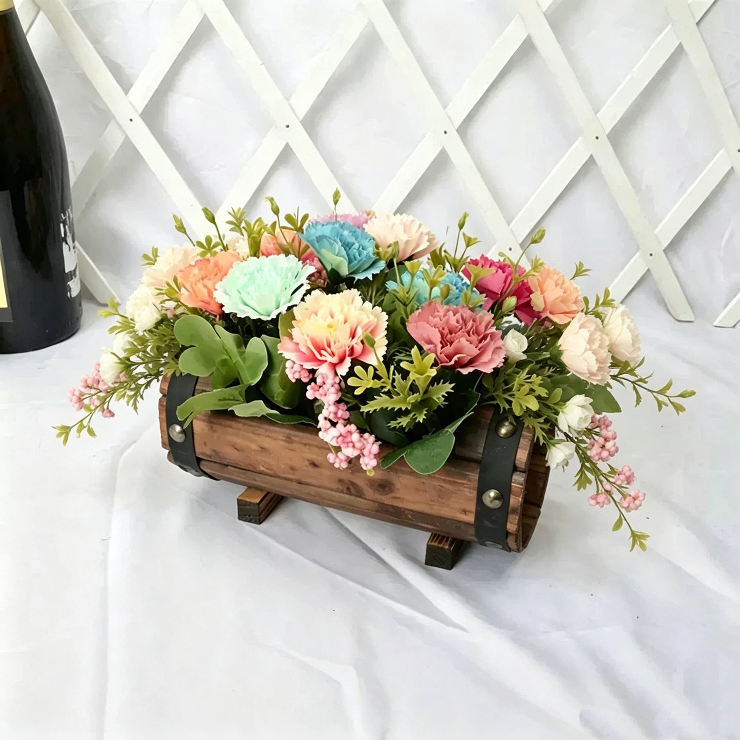 Free Shipping Artificial Flowers Plants With Wooden Bucket Home Shop Bar Decor