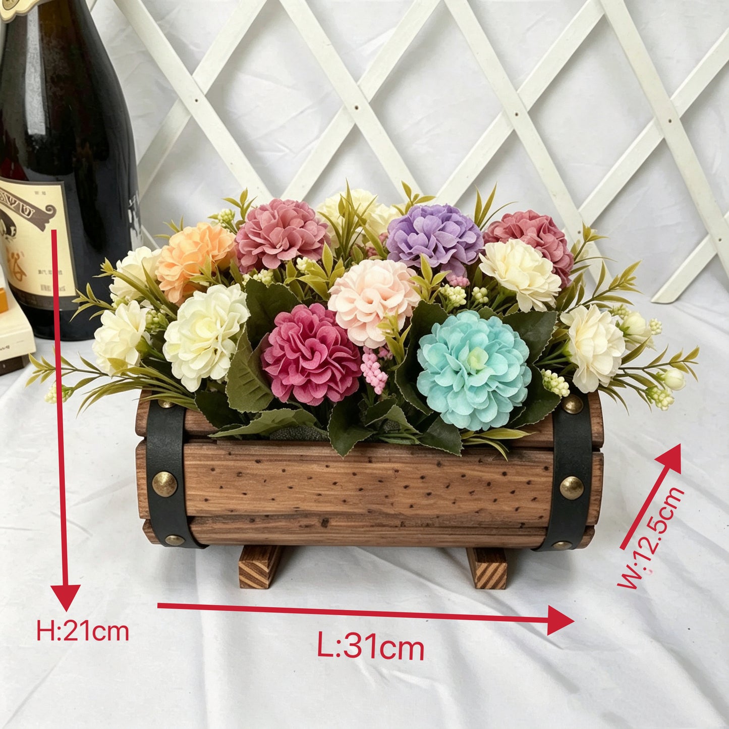 Free Shipping Artificial Flowers Plants With Wooden Bucket Home Shop Bar Decor