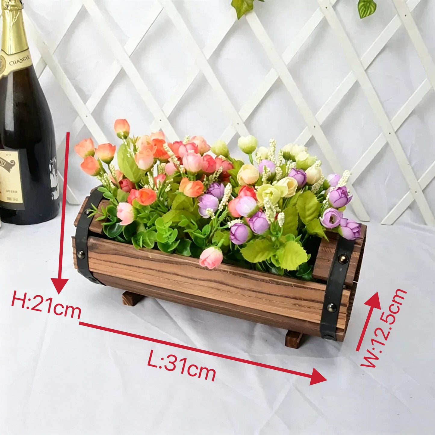 Free Shipping Artificial Flowers Plants With Wooden Bucket Home Shop Bar Decor