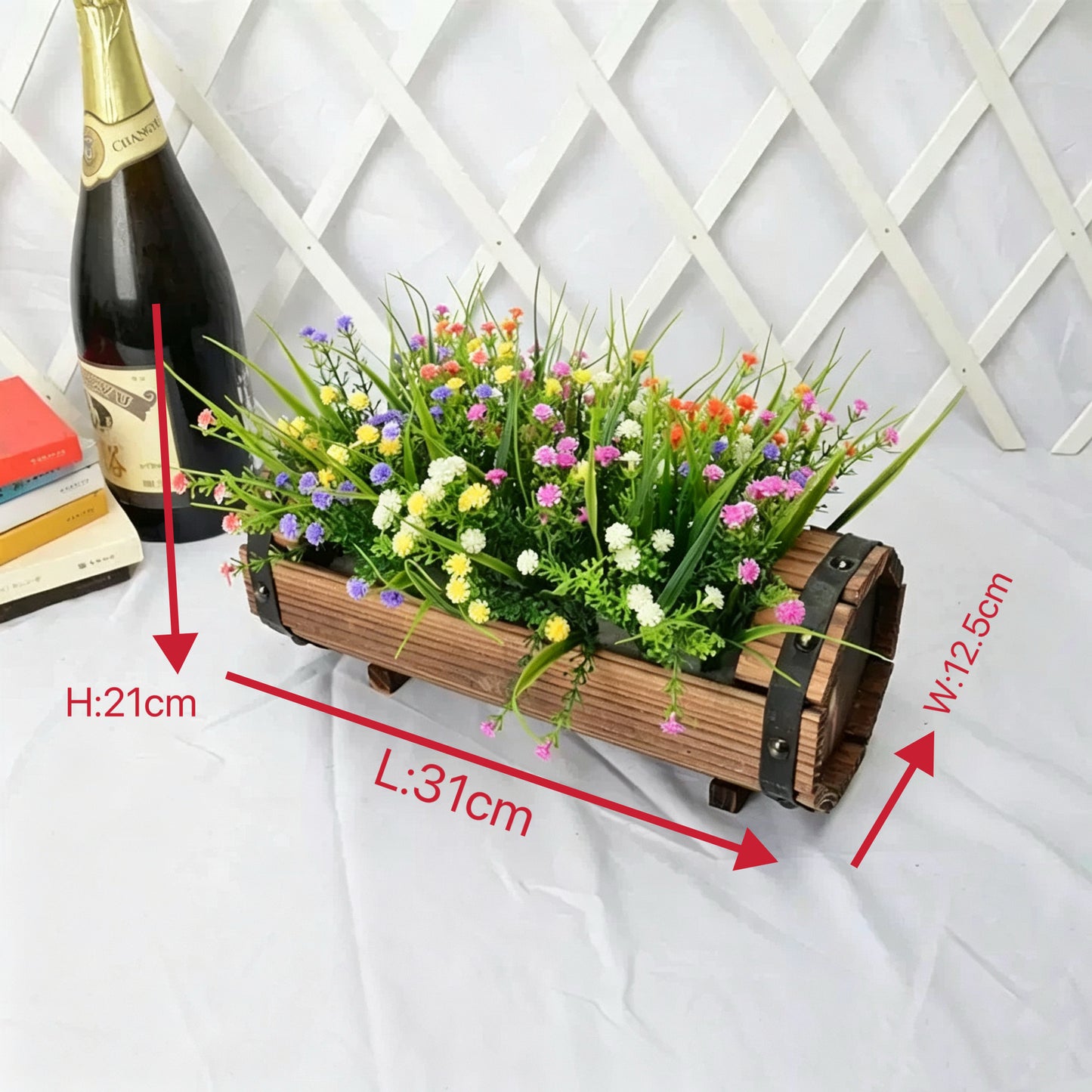 Free Shipping Artificial Flowers Plants With Wooden Bucket Home Shop Bar Decor