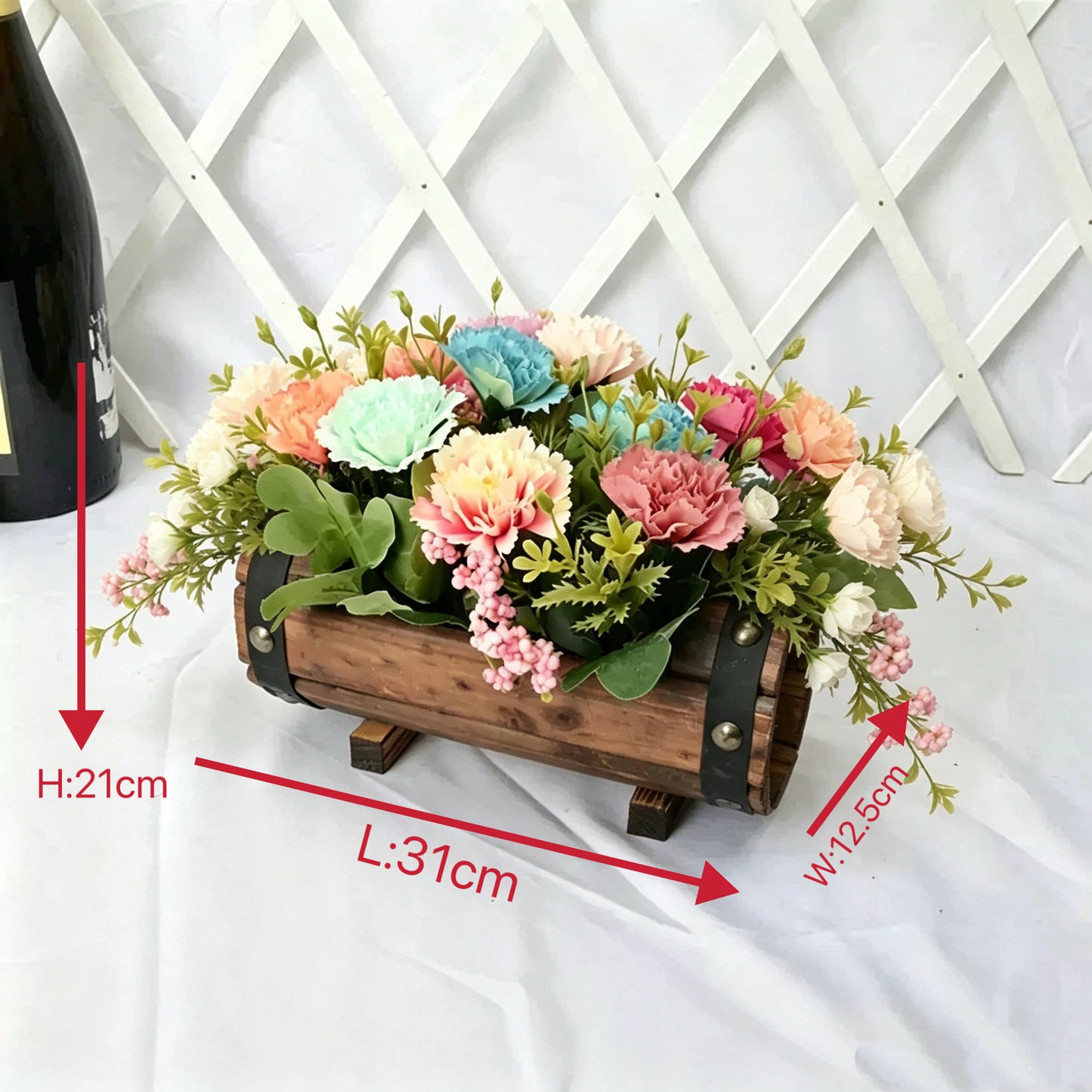 Free Shipping Artificial Flowers Plants With Wooden Bucket Home Shop Bar Decor