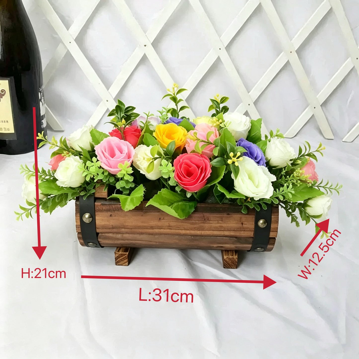 Free Shipping Artificial Flowers Plants With Wooden Bucket Home Shop Bar Decor