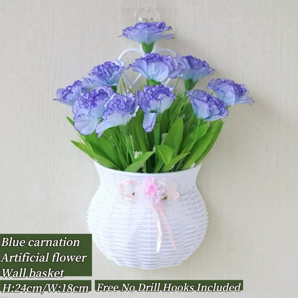 Home Decor Artificial Flowers Hanging Basket Wall Decor No Drilling Hook