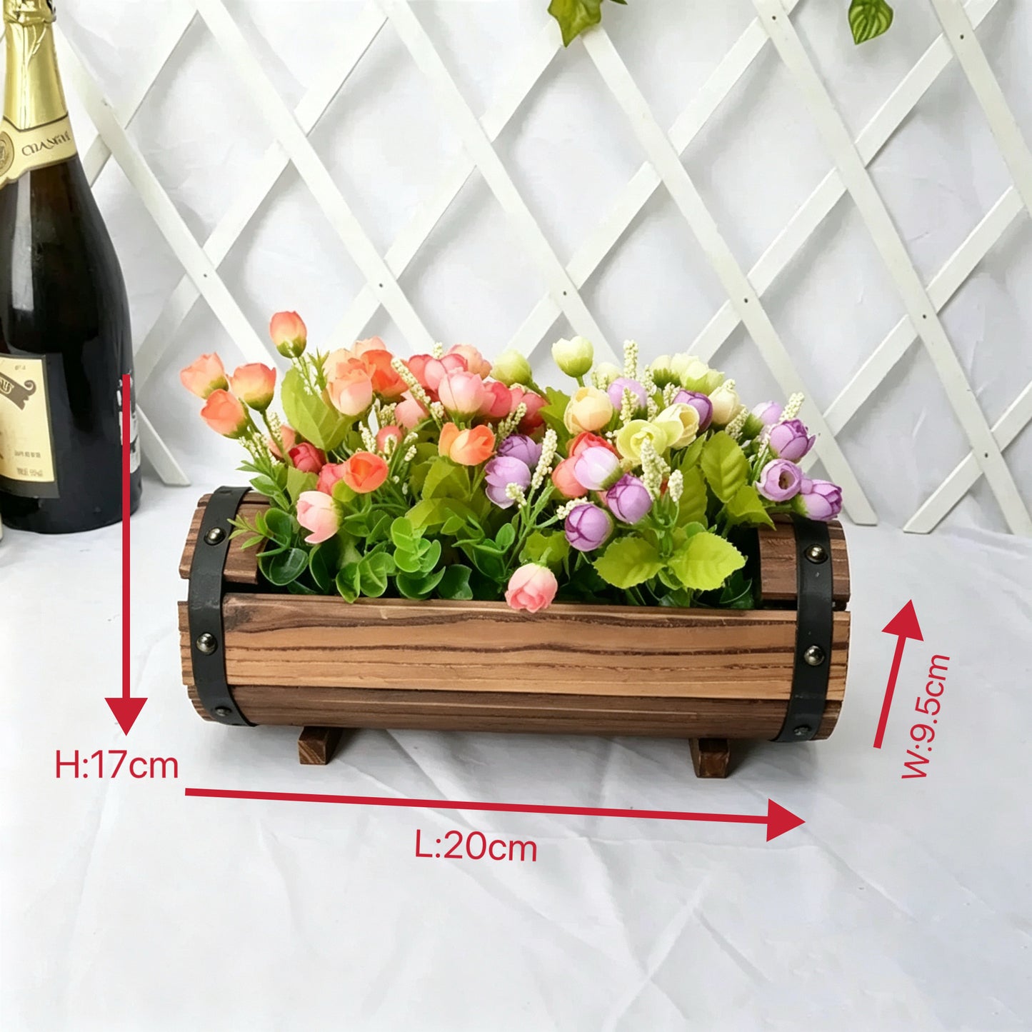 Free Shipping Artificial Flowers Plants With Wooden Bucket Home Shop Bar Decor