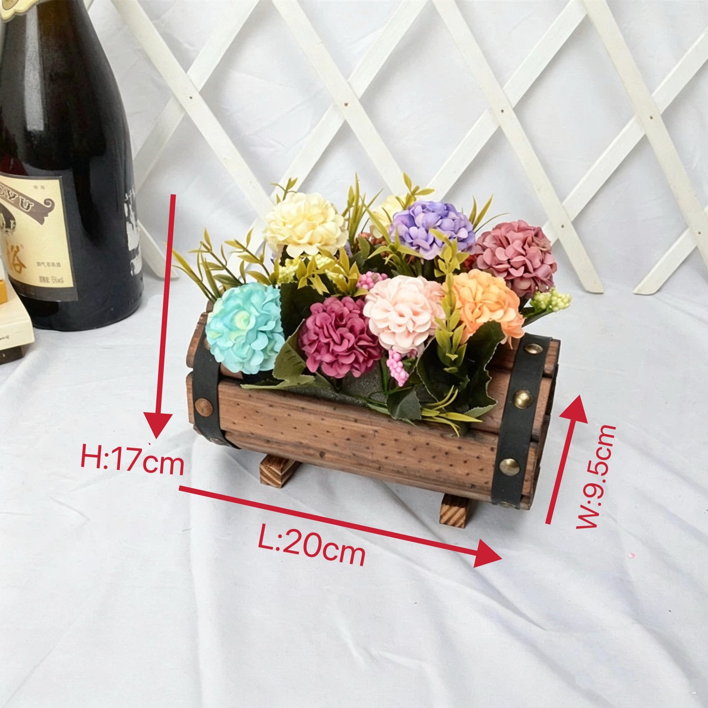 Free Shipping Artificial Flowers Plants With Wooden Bucket Home Shop Bar Decor