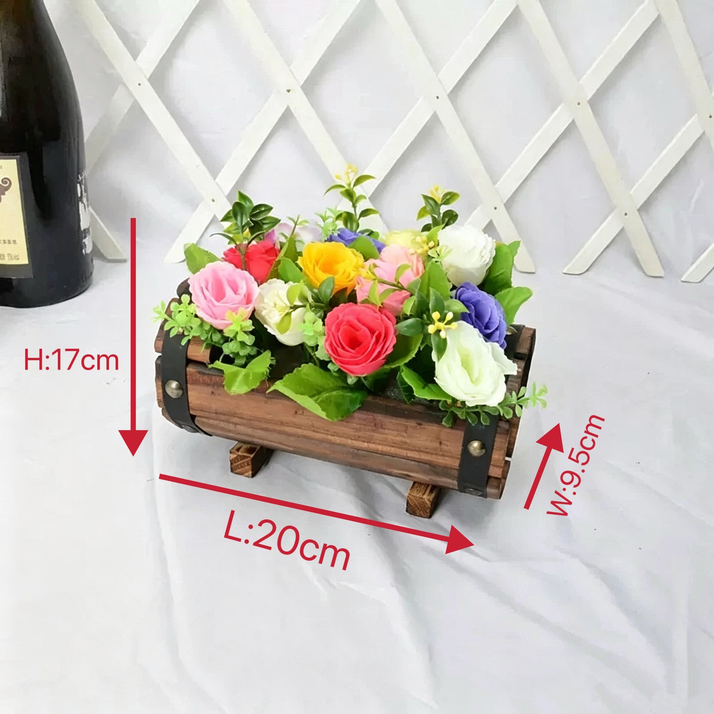 Free Shipping Artificial Flowers Plants With Wooden Bucket Home Shop Bar Decor