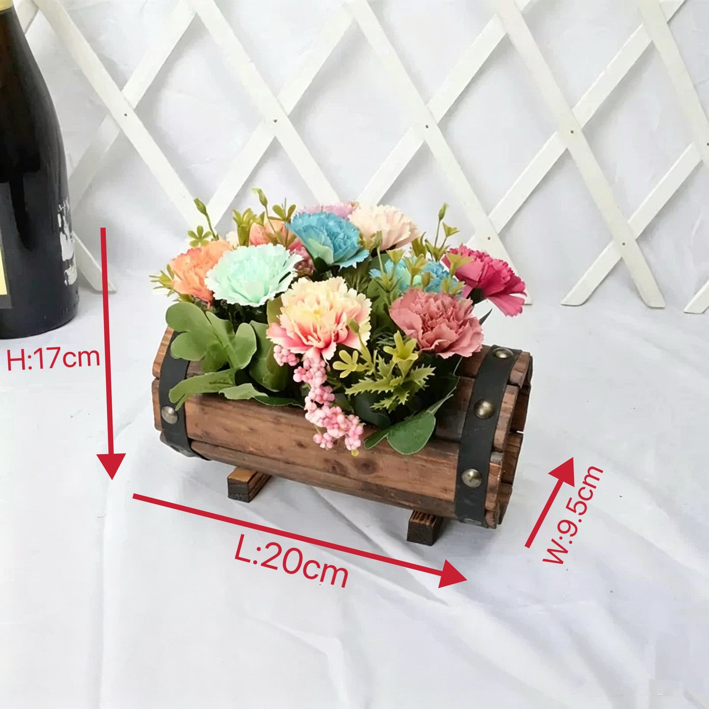 Free Shipping Artificial Flowers Plants With Wooden Bucket Home Shop Bar Decor