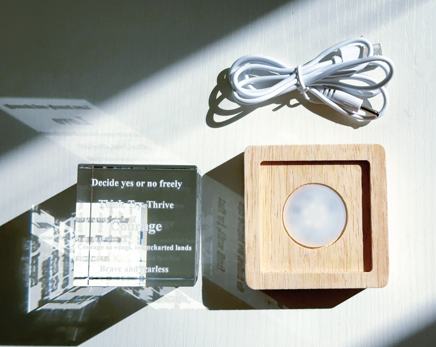 Crystal Glass Energy Cube Night Light with Letters Christmas Gift