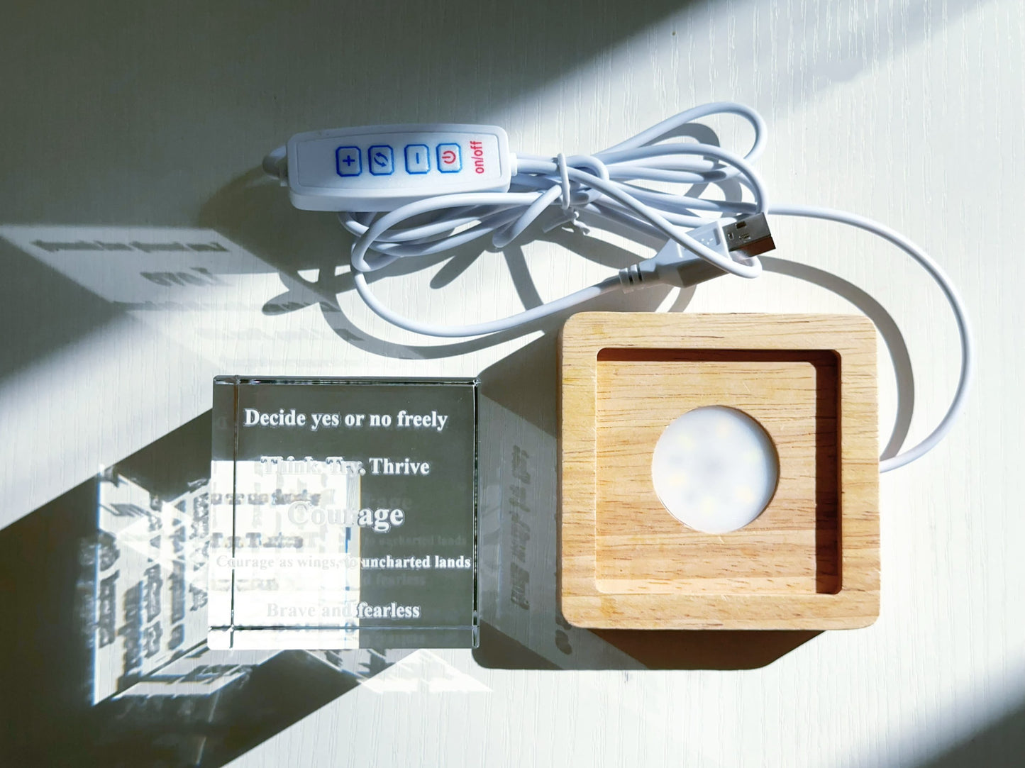 Crystal Glass Energy Cube Night Light with Letters Christmas Gift