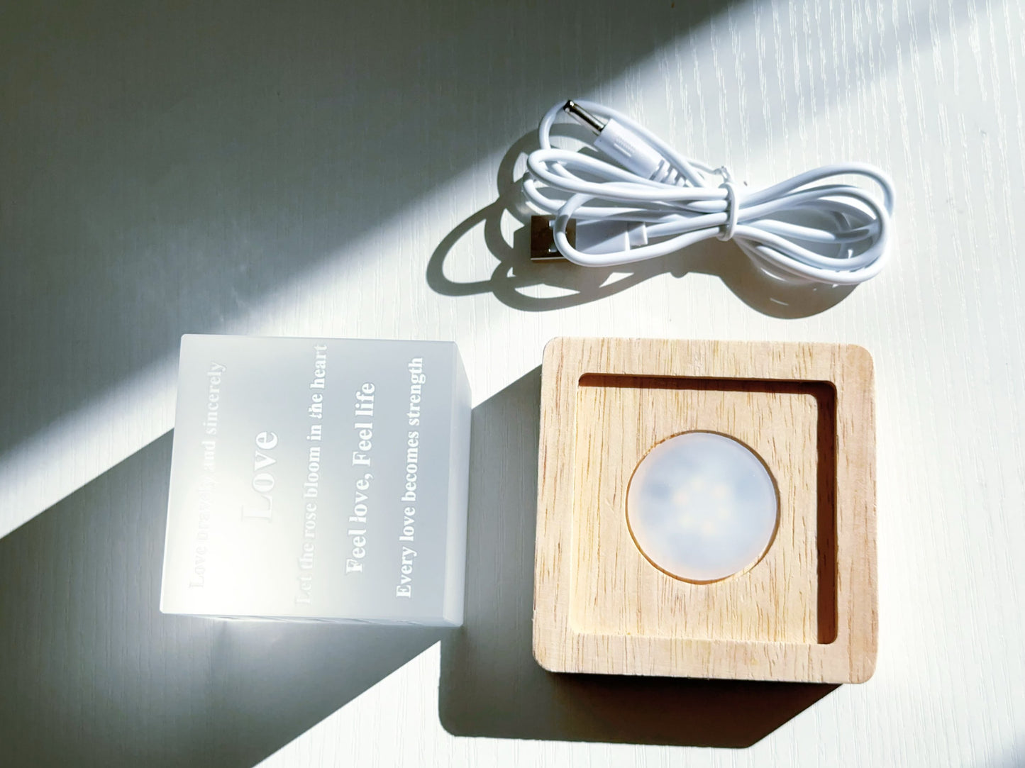 Crystal Glass Energy Cube Night Light with Letters Christmas Gift