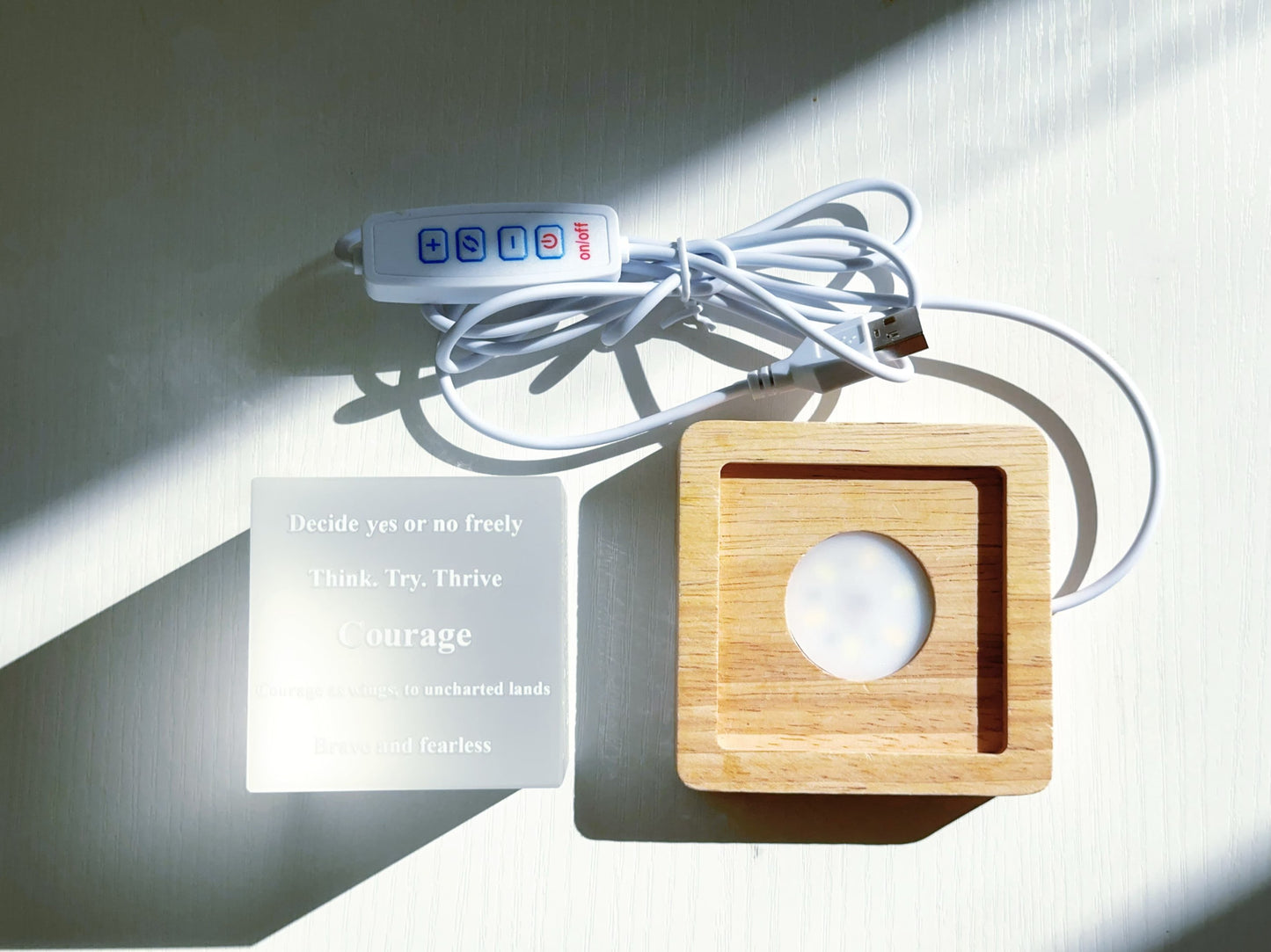 Crystal Glass Energy Cube Night Light with Letters Christmas Gift