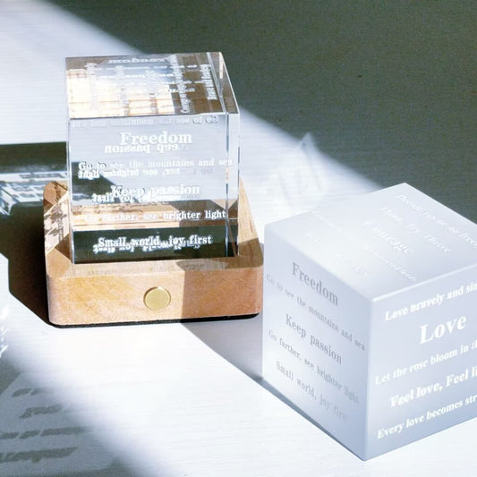 Crystal Glass Energy Cube Night Light with Letters Christmas Gift