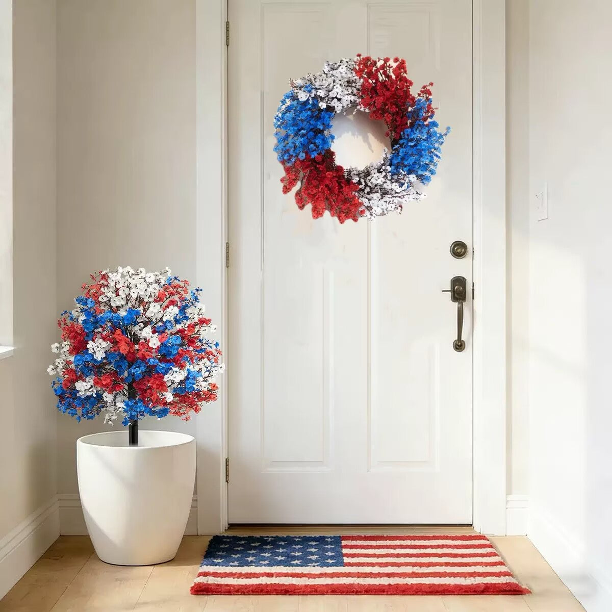 Free Shipping 17" Independence Day Wreaths & 22" Ground Stake Flowers - Baby's Breath & Violet