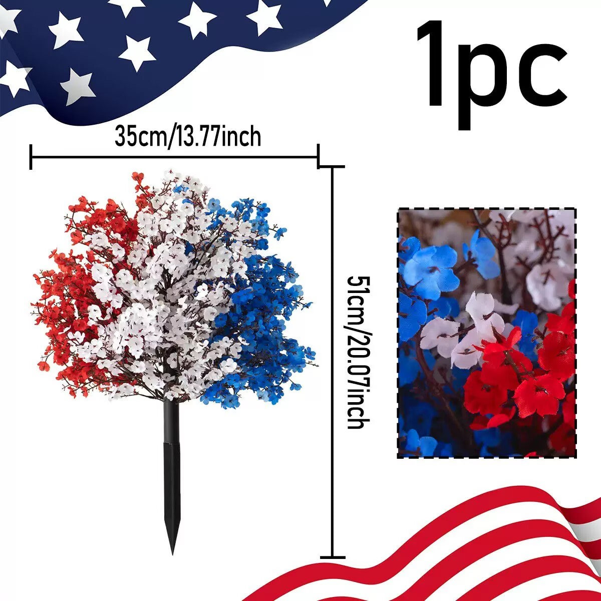 Free Shipping 17" Independence Day Wreaths & 22" Ground Stake Flowers - Baby's Breath & Violet