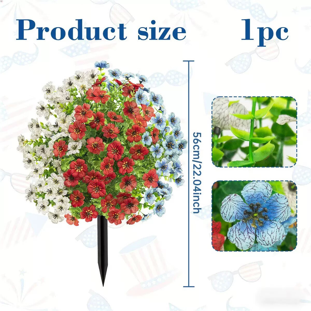 Free Shipping 17" Independence Day Wreaths & 22" Ground Stake Flowers - Baby's Breath & Violet