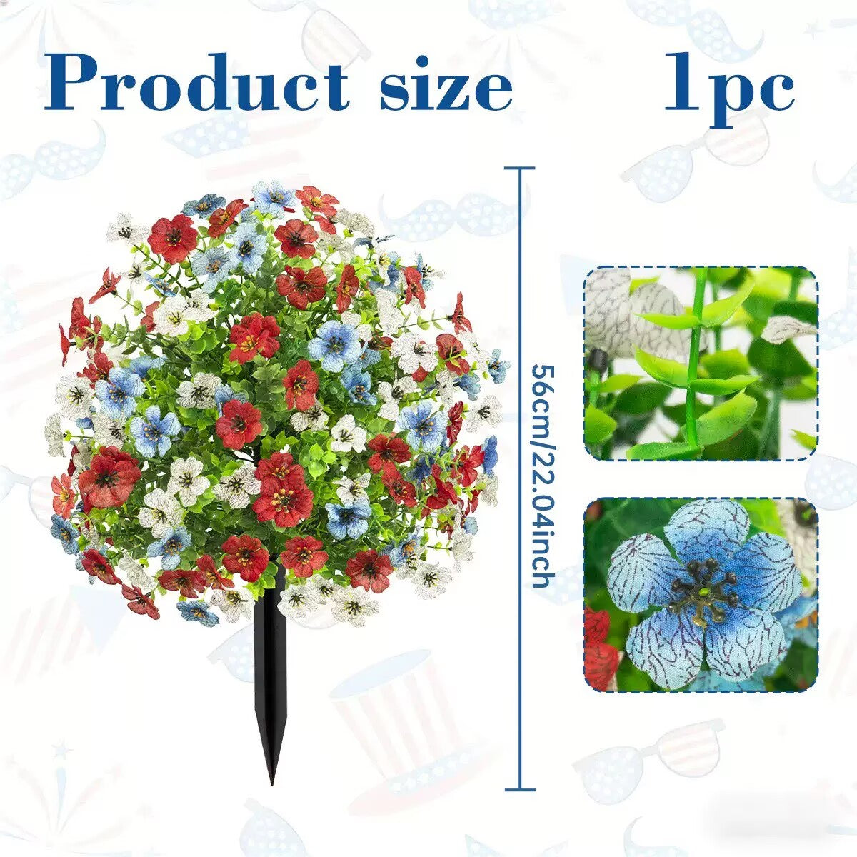 Free Shipping 17" Independence Day Wreaths & 22" Ground Stake Flowers - Baby's Breath & Violet