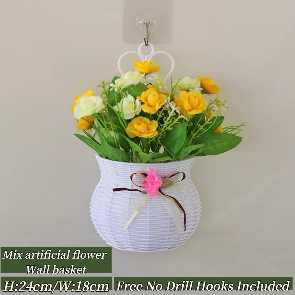 Home Decor Artificial Flowers Hanging Basket Wall Decor No Drilling Hook