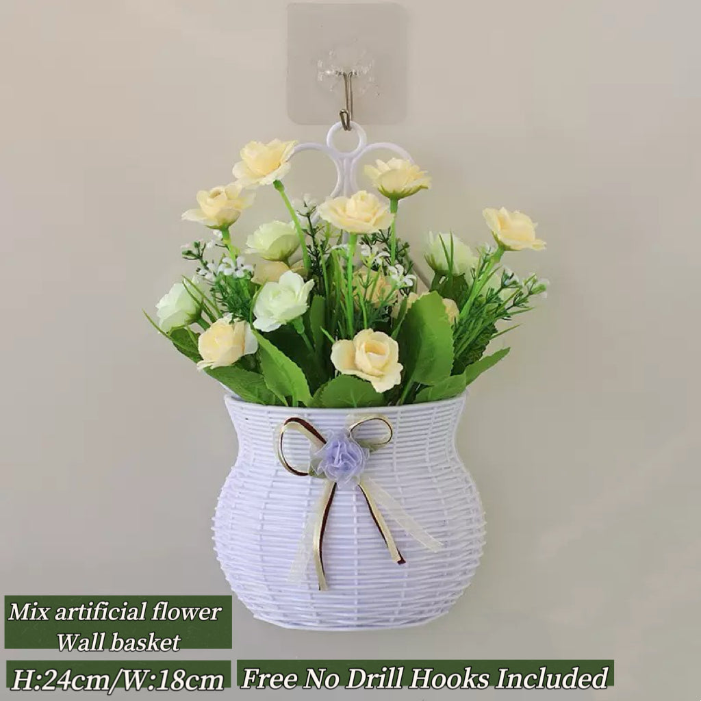 Home Decor Artificial Flowers Hanging Basket Wall Decor No Drilling Hook