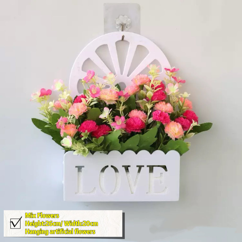 Free Shipping Home Decor Artificial Flowers Hanging Love Box Wall Decor No Drilling Hook