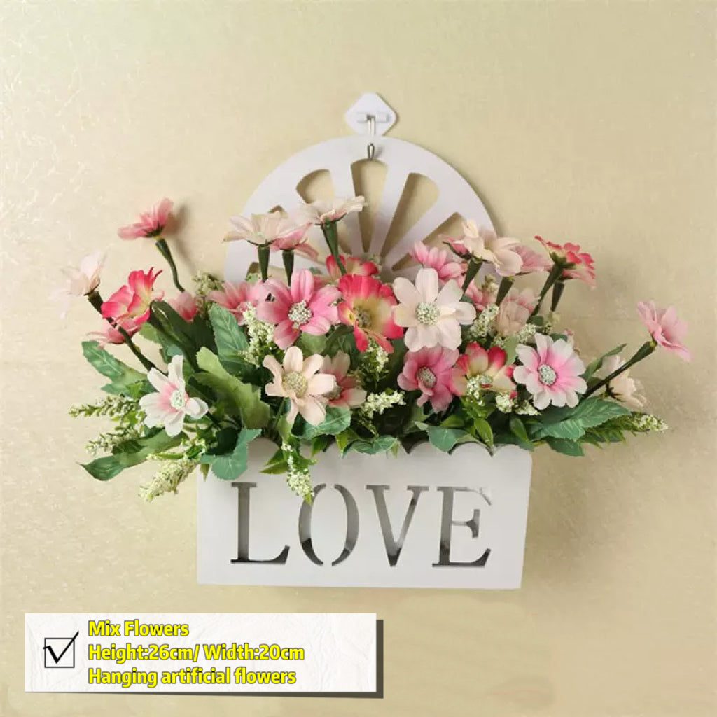 Free Shipping Home Decor Artificial Flowers Hanging Love Box Wall Decor No Drilling Hook