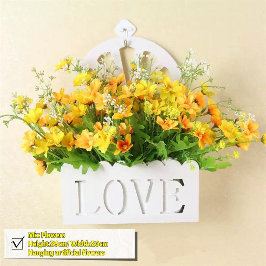 Free Shipping Home Decor Artificial Flowers Hanging Love Box Wall Decor No Drilling Hook