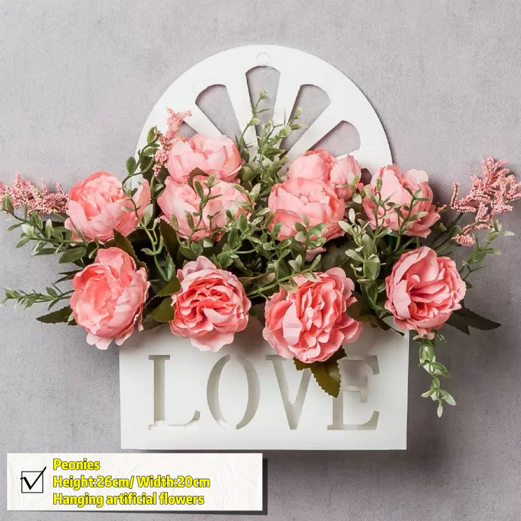 Free Shipping Home Decor Artificial Flowers Hanging Love Box Wall Decor No Drilling Hook