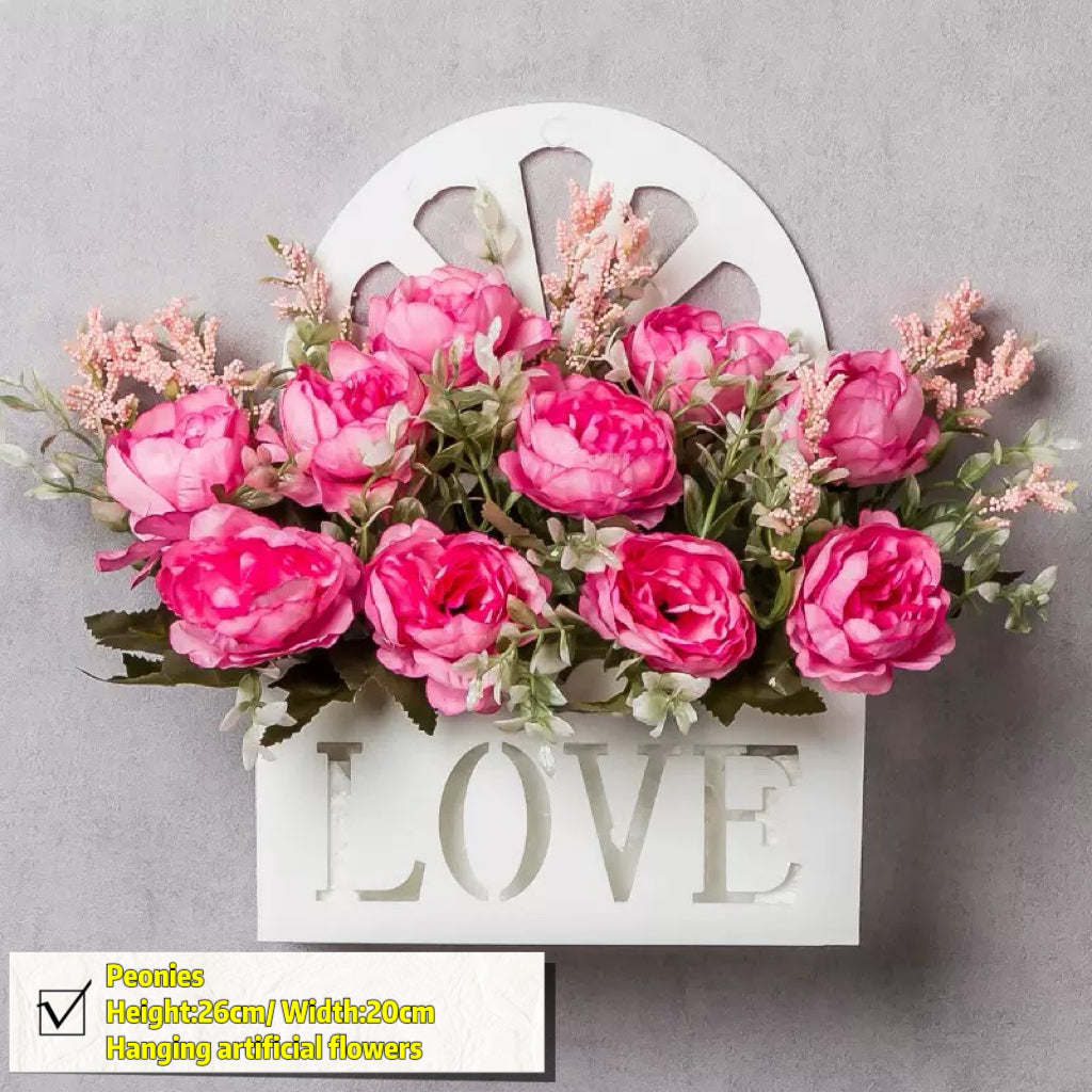 Free Shipping Home Decor Artificial Flowers Hanging Love Box Wall Decor No Drilling Hook