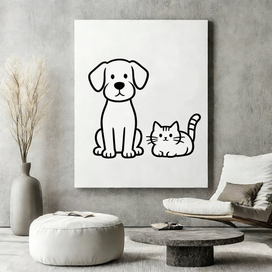 Customized Pet Oil Painting with Wood Frame Spray Painting Style Povides Free Design