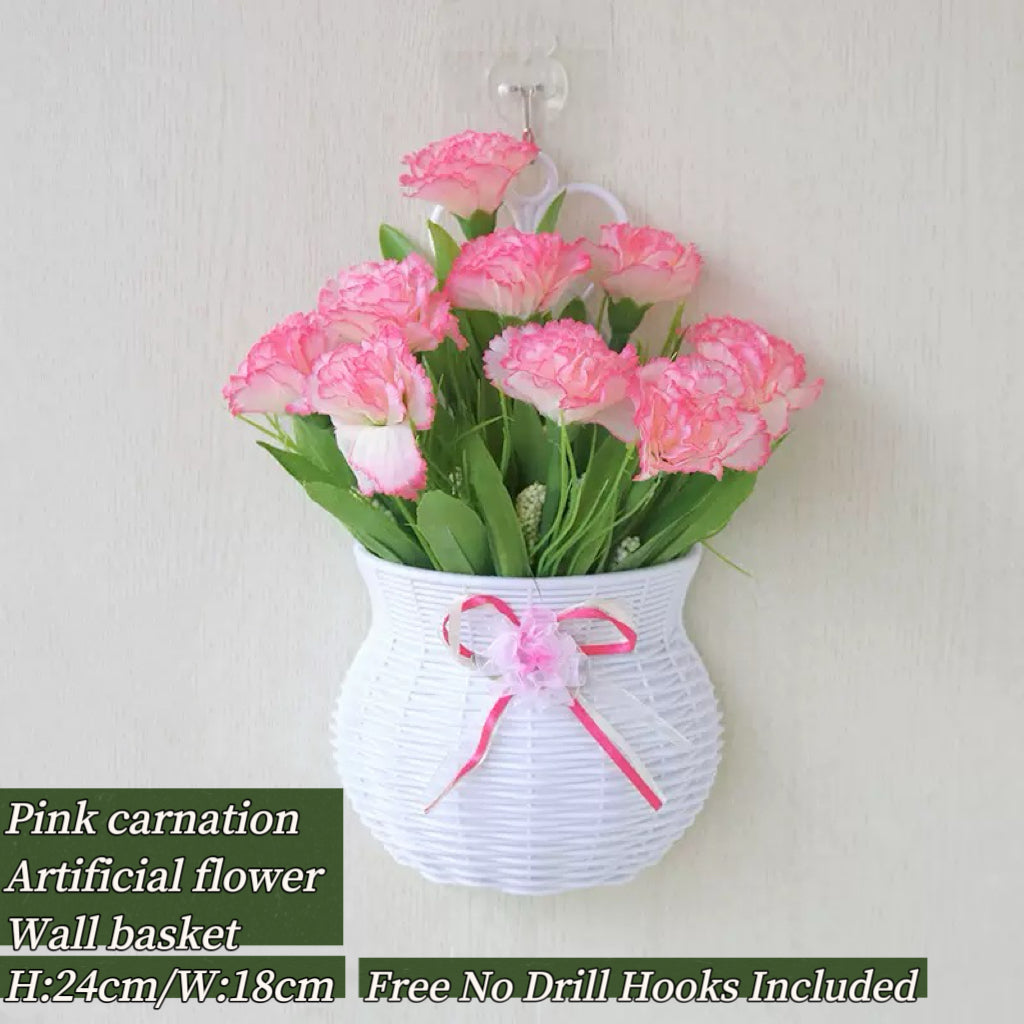Home Decor Artificial Flowers Hanging Basket Wall Decor No Drilling Hook