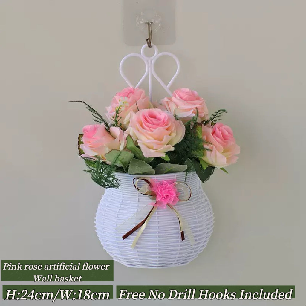 Home Decor Artificial Flowers Hanging Basket Wall Decor No Drilling Hook
