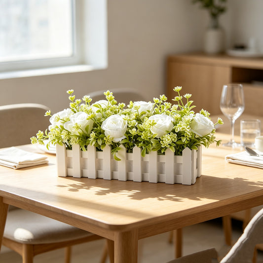 Free Shipping Artificial Flowers Plants With Wooden Fence Home and Shop Party Decor