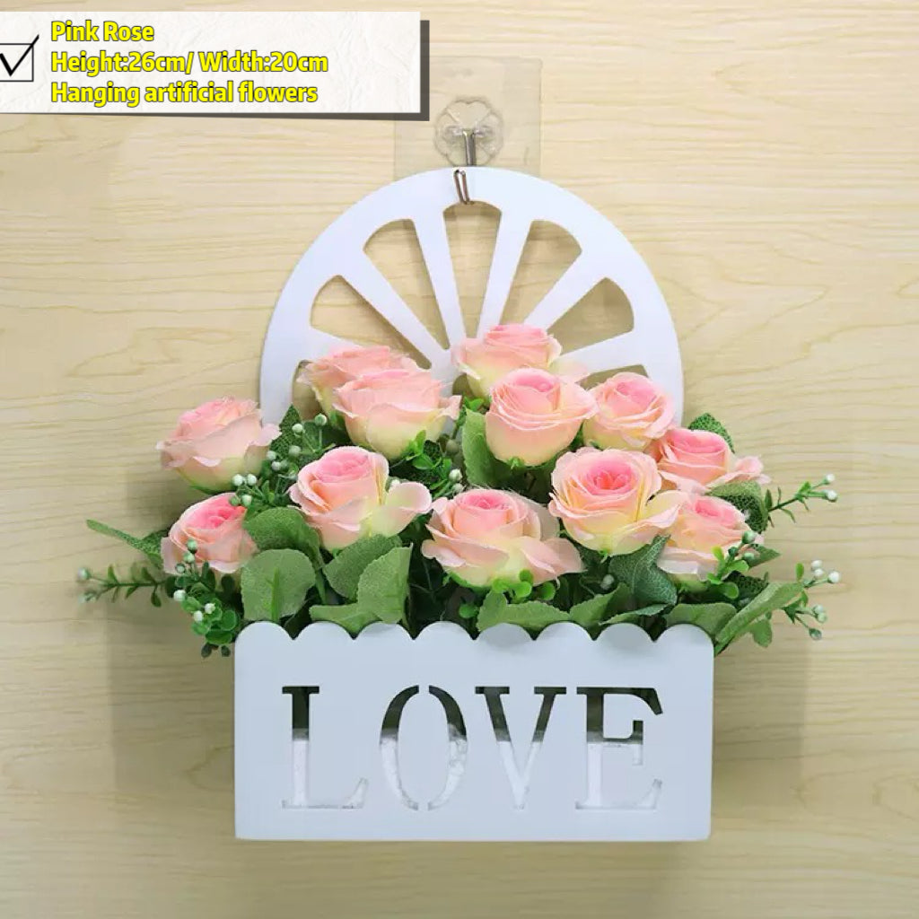 Free Shipping Home Decor Artificial Flowers Hanging Love Box Wall Decor No Drilling Hook