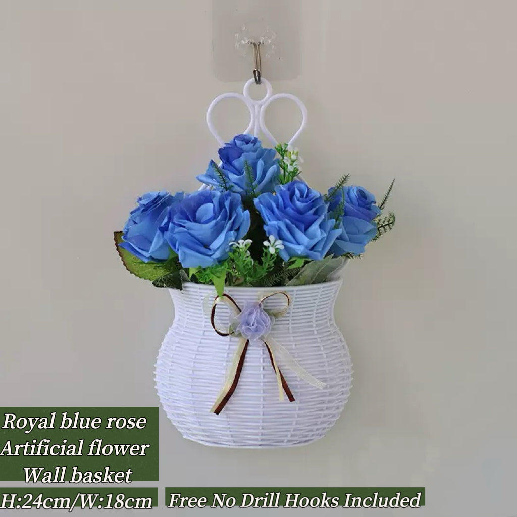 Home Decor Artificial Flowers Hanging Basket Wall Decor No Drilling Hook