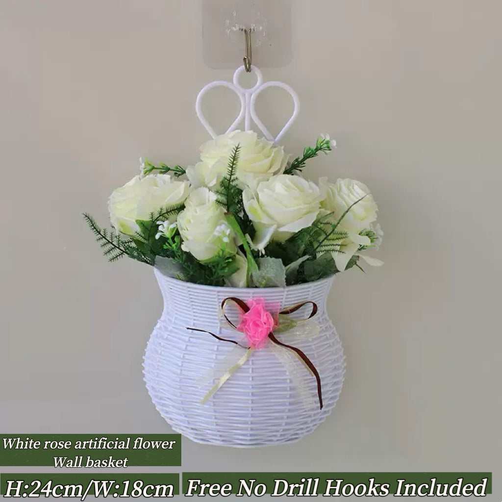 Home Decor Artificial Flowers Hanging Basket Wall Decor No Drilling Hook