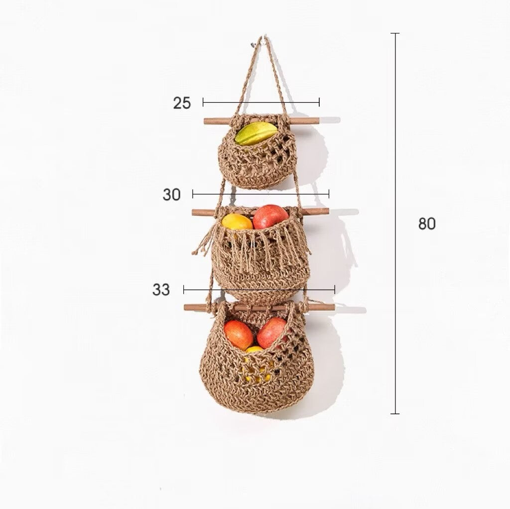 Free Shipping Boho Macrame Woven Wall Storage for Fruit, Space-Saving Cotton Rope Produce Organizer for Pantry & Bathroom
